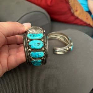 925 with large Kingman turquoise stones. heavy rare man's watch band.